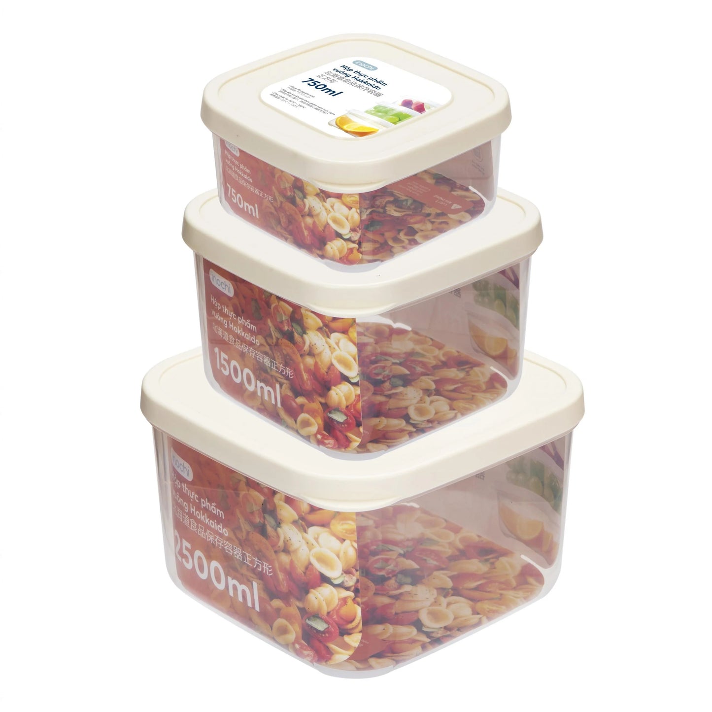 Bộ 3 hộp thực phẩm vuông Hokkaido 750-1500-2500ml
