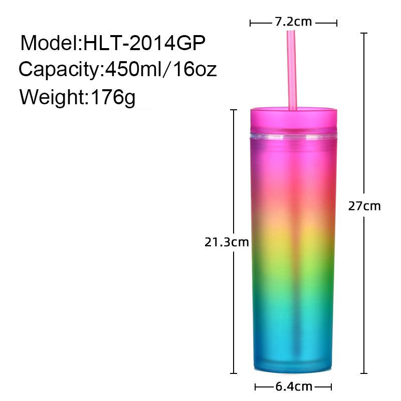 Ly nước hai lớp nhựa trong suốt nhiều màu 450ml