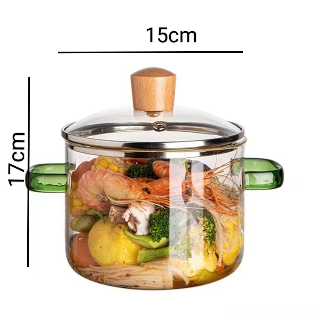 Nồi thủy tinh có nắp gỗ 1500ml