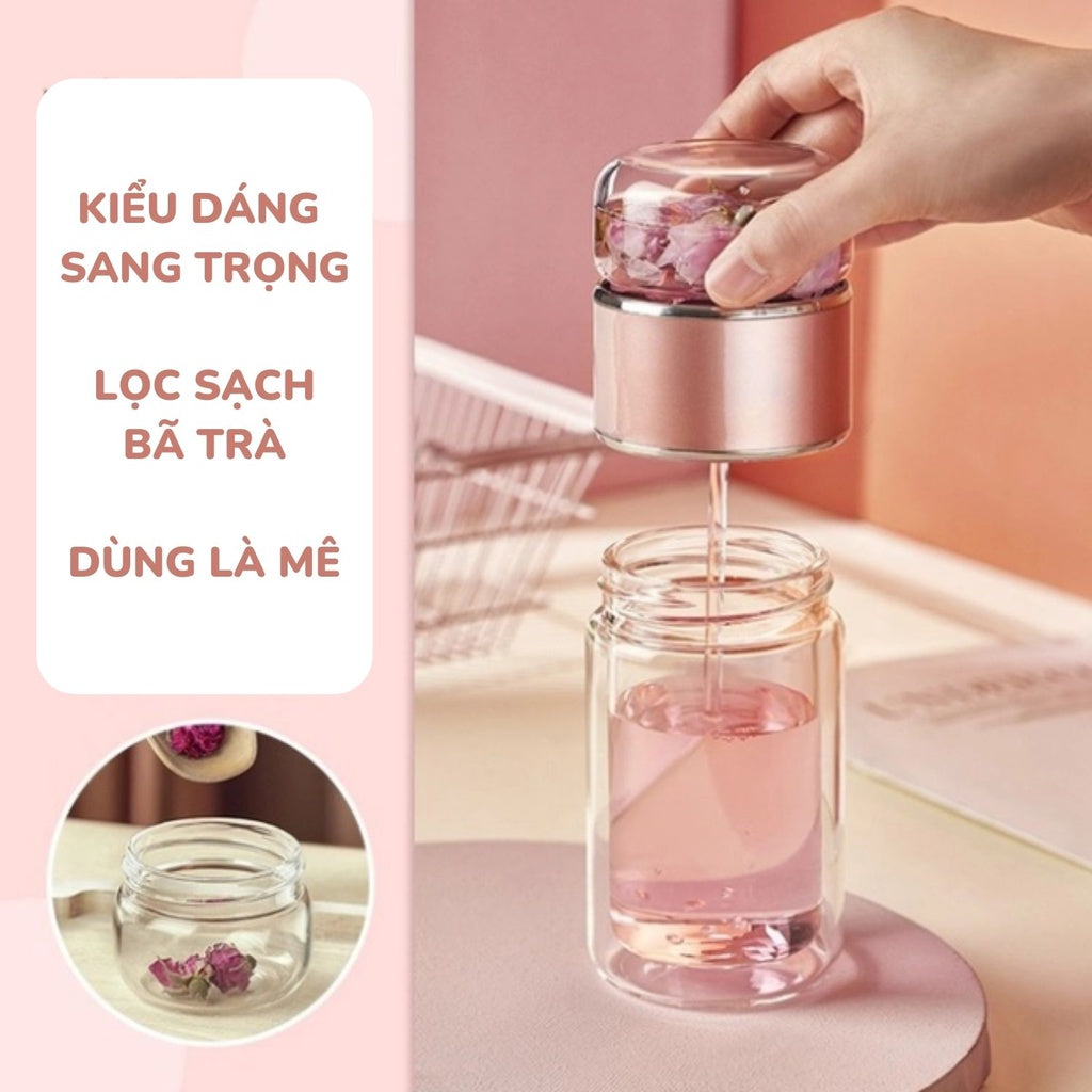 Bình thuỷ tinh 2 lớp cao cấp có lõi lọc