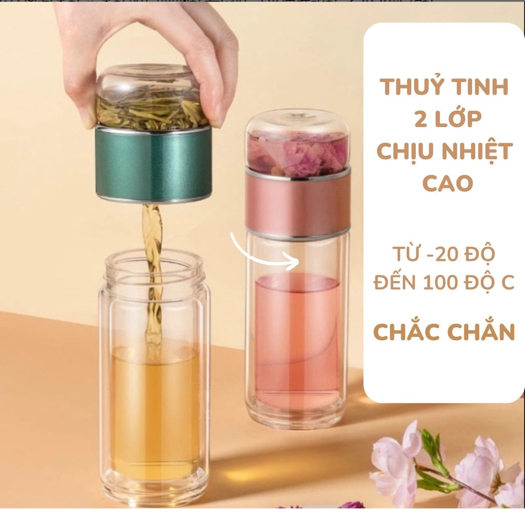 Bình thuỷ tinh 2 lớp cao cấp có lõi lọc