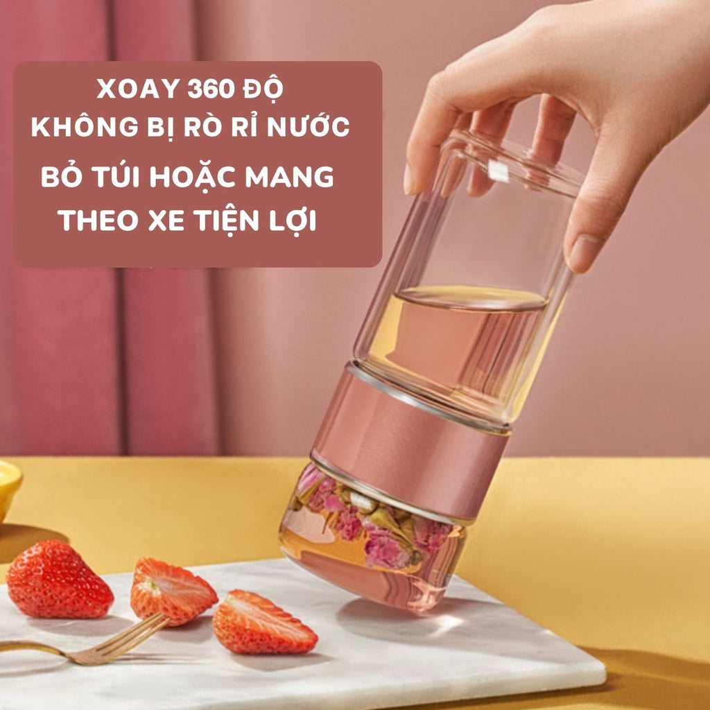 Bình thuỷ tinh 2 lớp cao cấp có lõi lọc